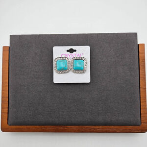 Crystal Avenue Clip On Silver Tone Turquoise Earrings